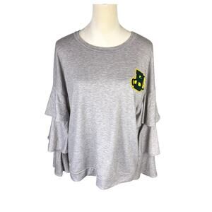 Kickoff Couture Grey Baylor Collegiate Patch Long Tiered Ruffle Sleeve Sweater